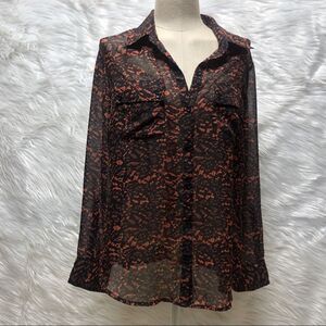 NWT Baby Phat Wild Vixen Black Orange Sheer Button Down Shirt Top sz XL